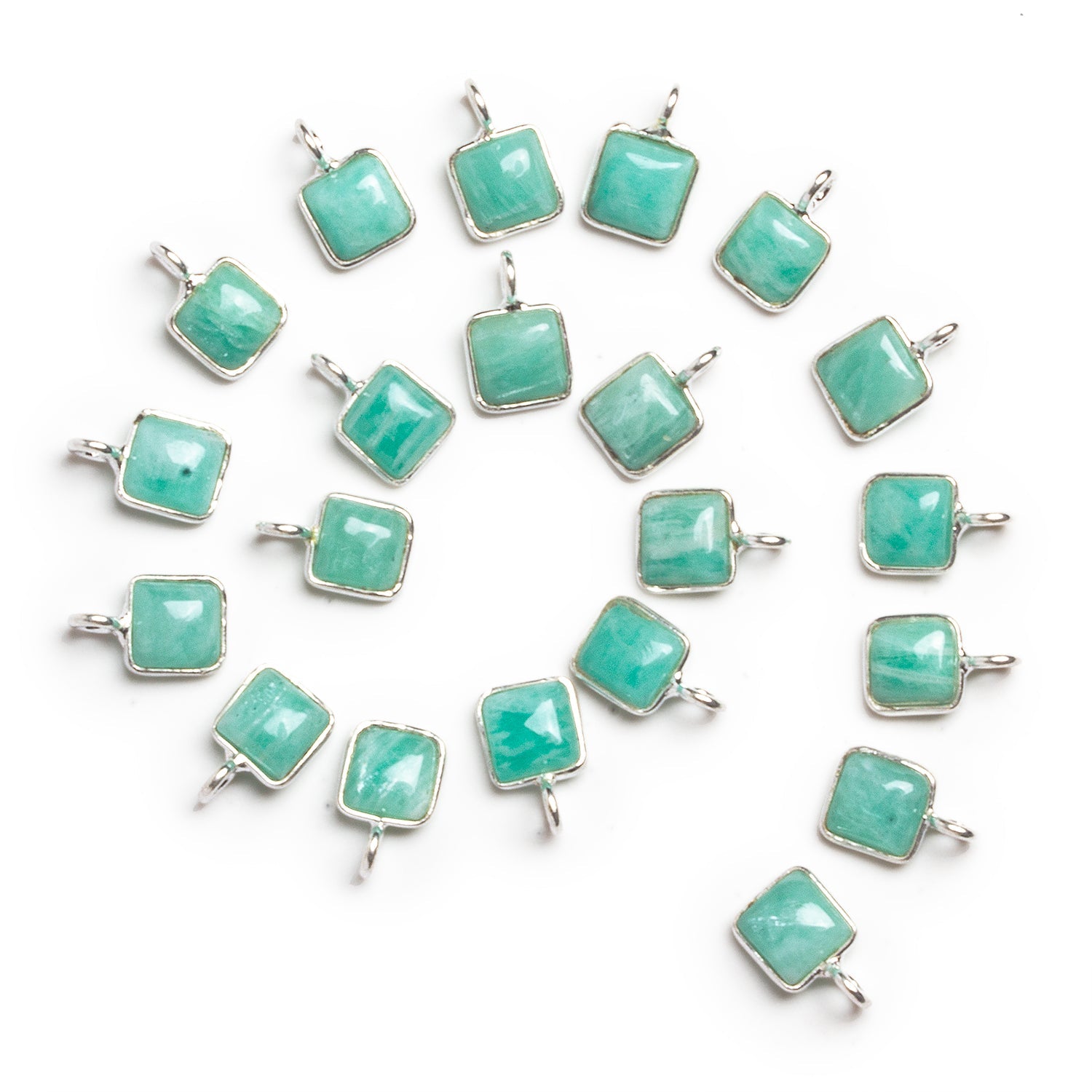 6mm Silver Bezeled Amazonite Cushion Pendant 1 Bead - The Bead Traders