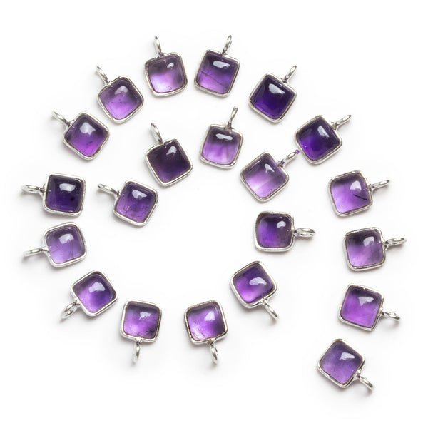 6mm Silver Bezeled Amethyst Cushion Pendant 1 Bead