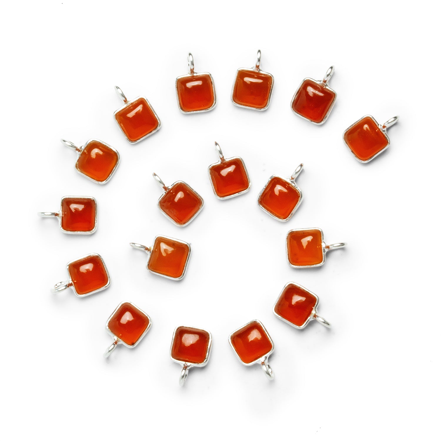 6mm Silver Bezeled Carnelian Cushion Pendant 1 Bead - The Bead Traders