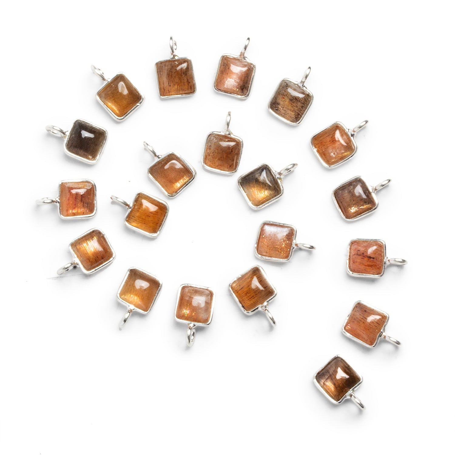 6mm Silver Bezeled Feldspar Cushion Pendant 1 Bead - The Bead Traders