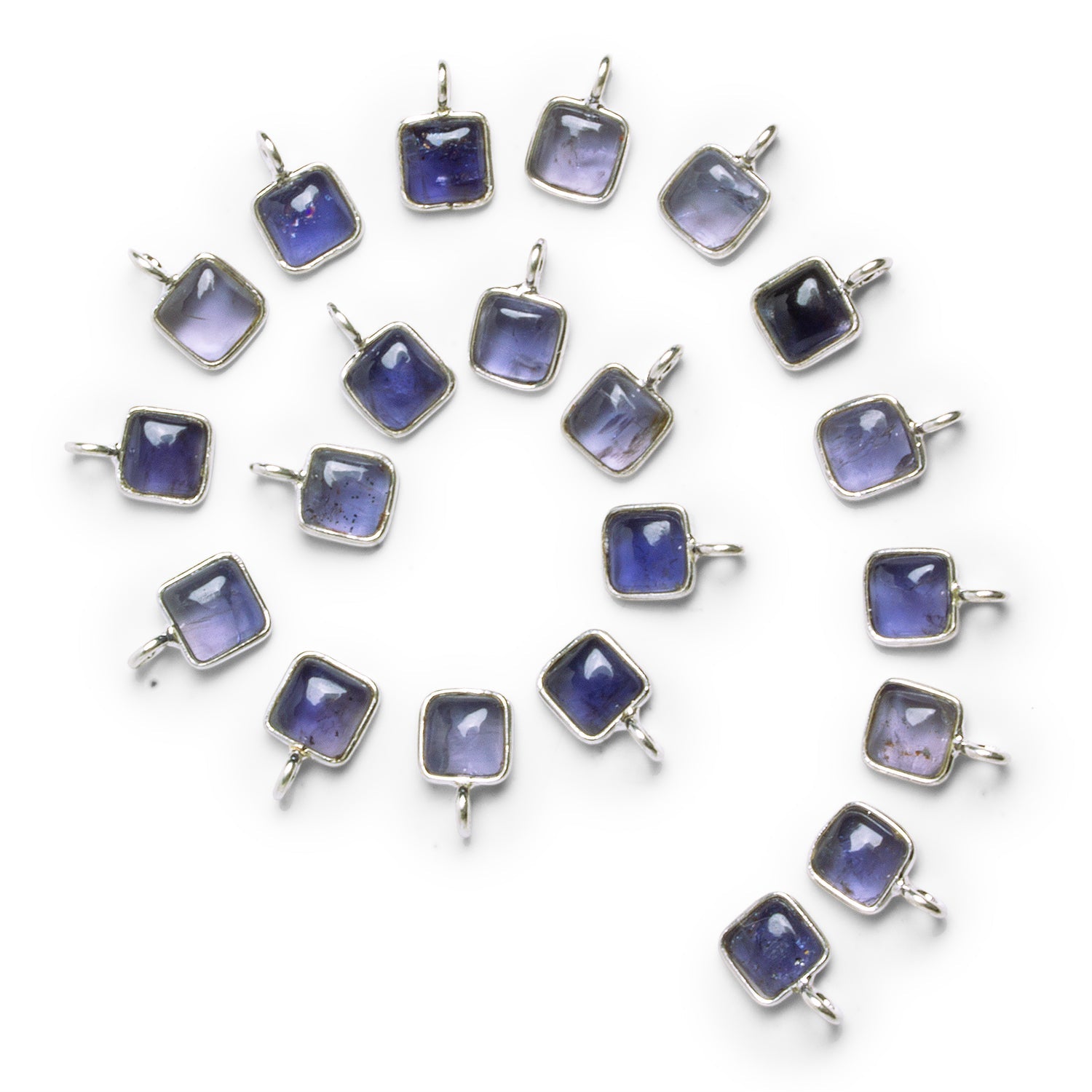 6mm Silver Bezeled Iolite Cushion Pendant 1 Bead - The Bead Traders