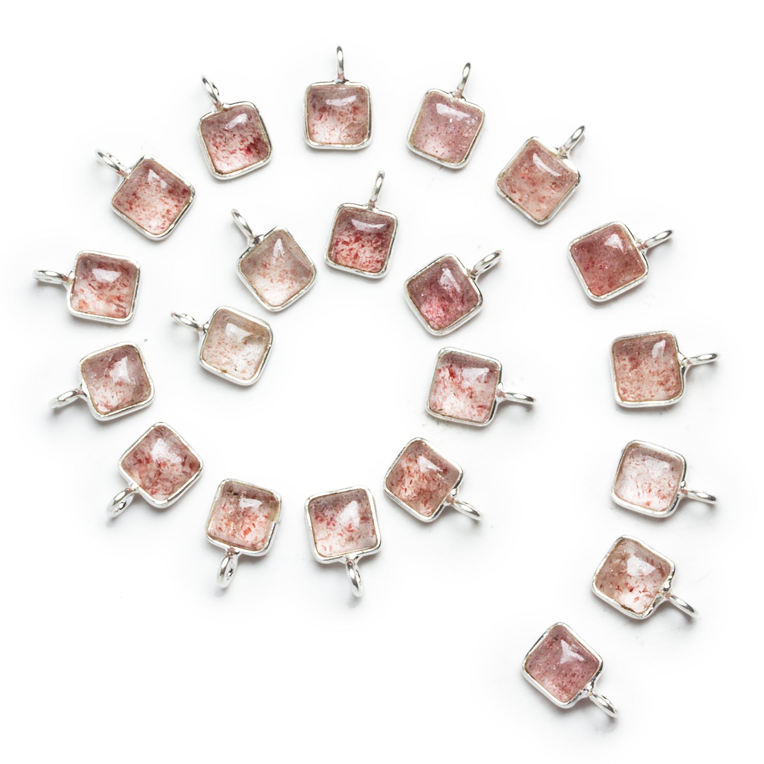 6mm Silver Bezeled Strawberry Quartz Cushion Pendant 1 Bead - The Bead Traders