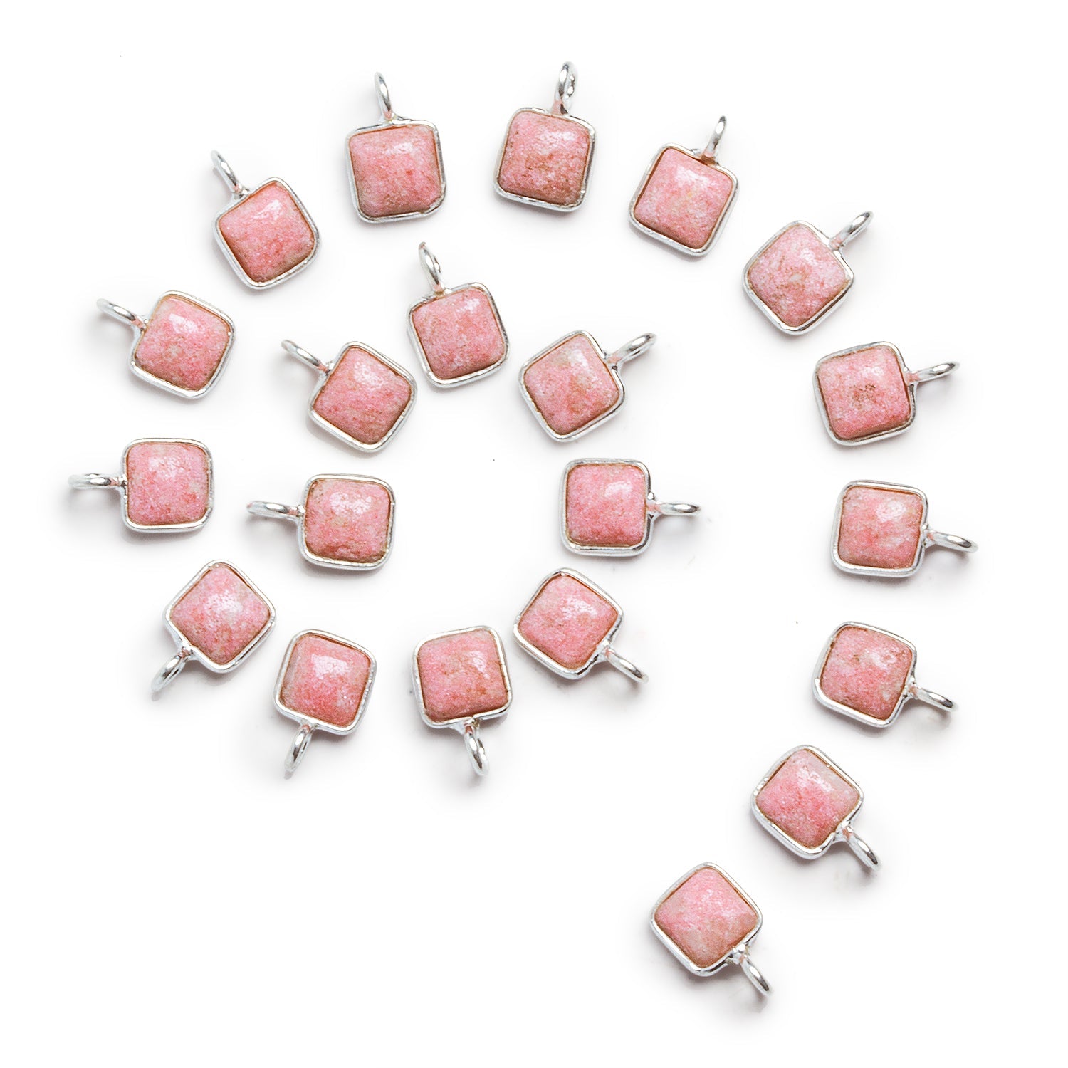 6mm Silver Bezeled Thulite Cushion Pendant 1 Bead - The Bead Traders
