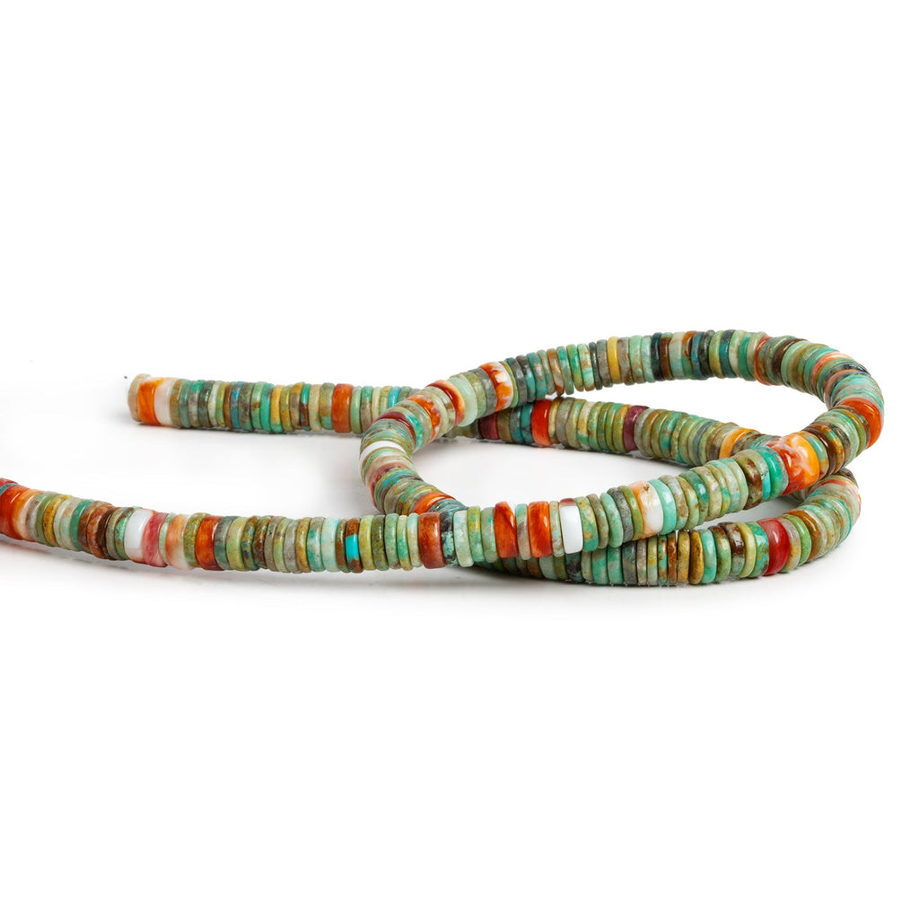 6mm Spiny Oyster & Turquoise Heishis 1mm Large Drill Hole 16 inch 250 beads - The Bead Traders