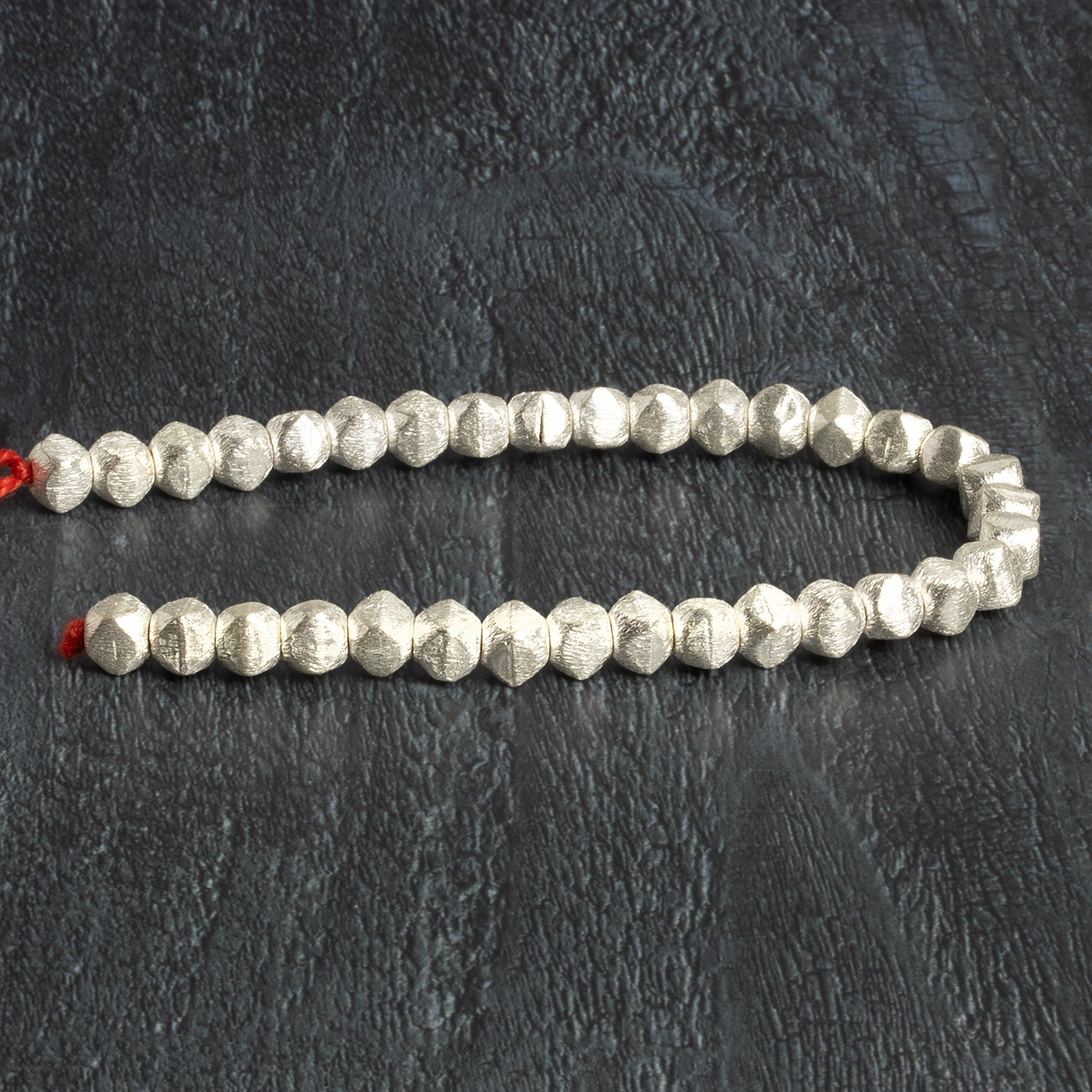 6mm Sterling Silver plated Copper Brushed Rounded Faceted Nuggets 8 inch 35 beads - The Bead Traders