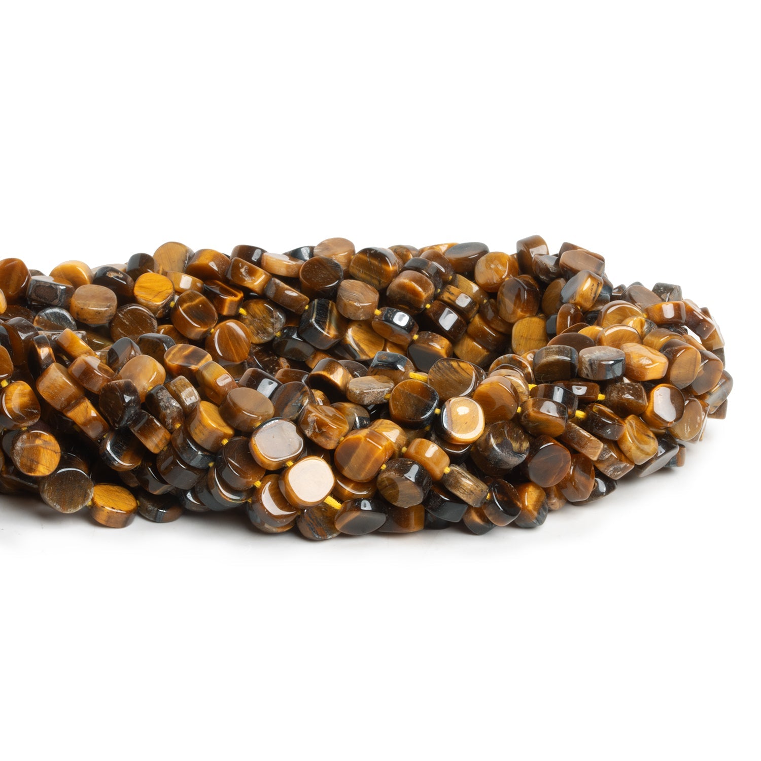 6mm Tiger's Eye Handcut Coins 13 inch 50 beads - The Bead Traders