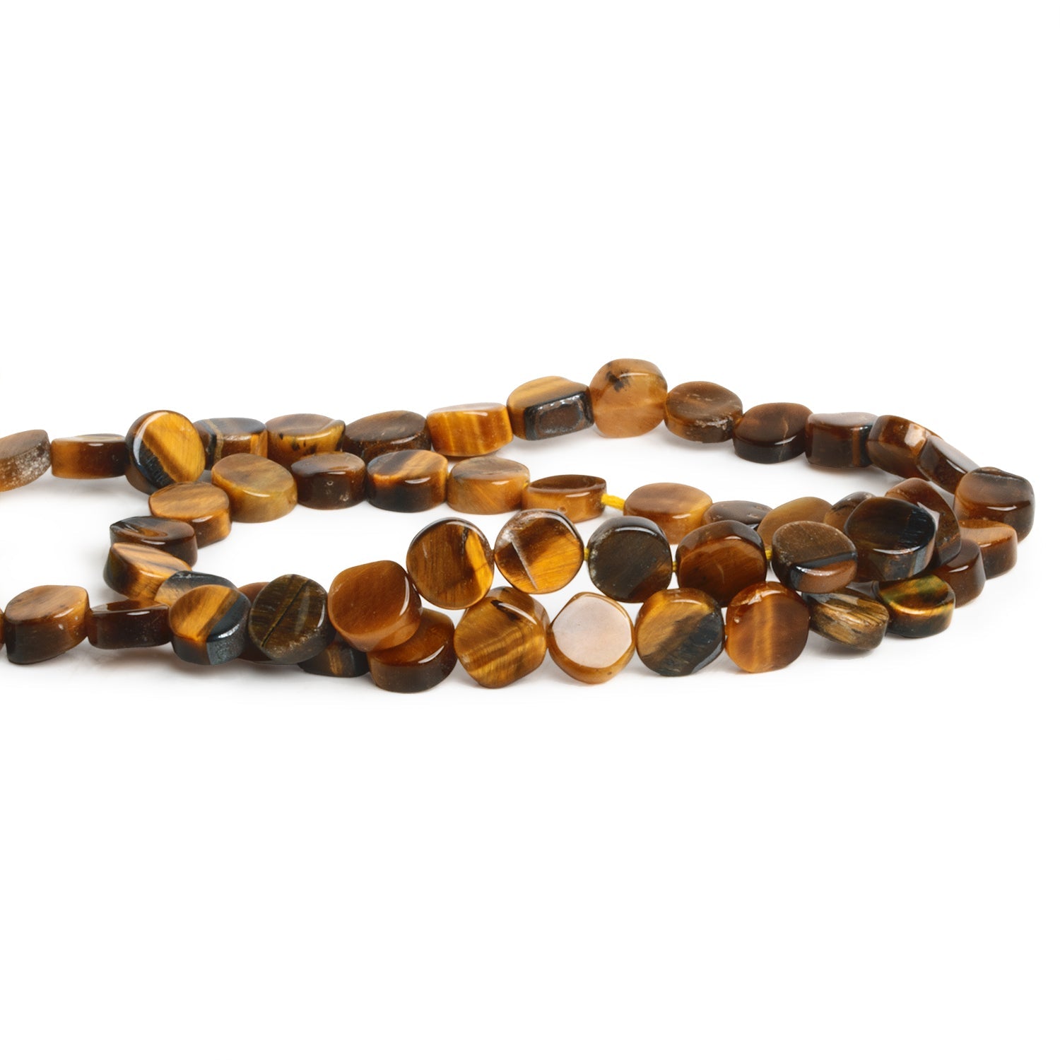 6mm Tiger's Eye Handcut Coins 13 inch 50 beads - The Bead Traders