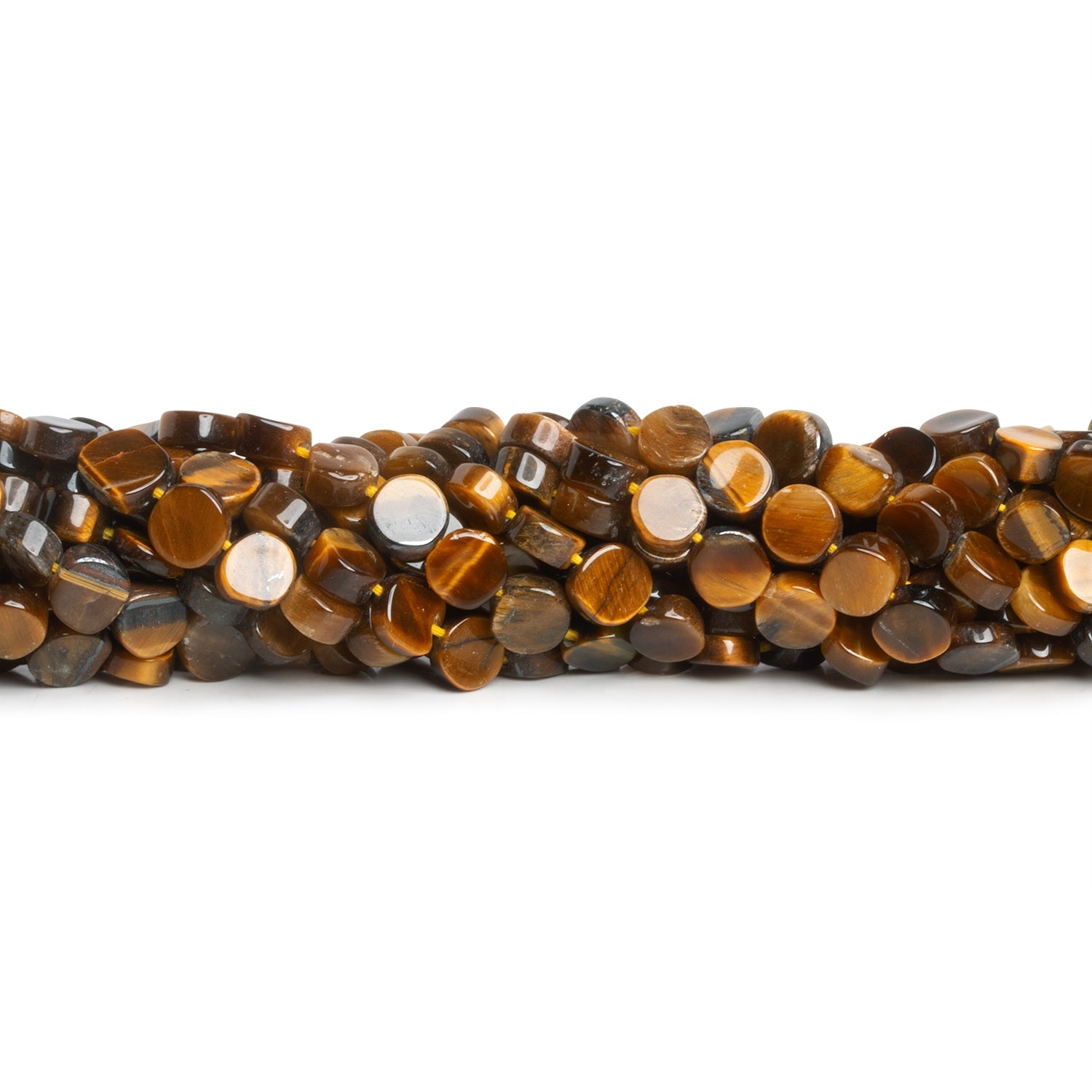 6mm Tiger's Eye Handcut Coins 13 inch 50 beads - The Bead Traders