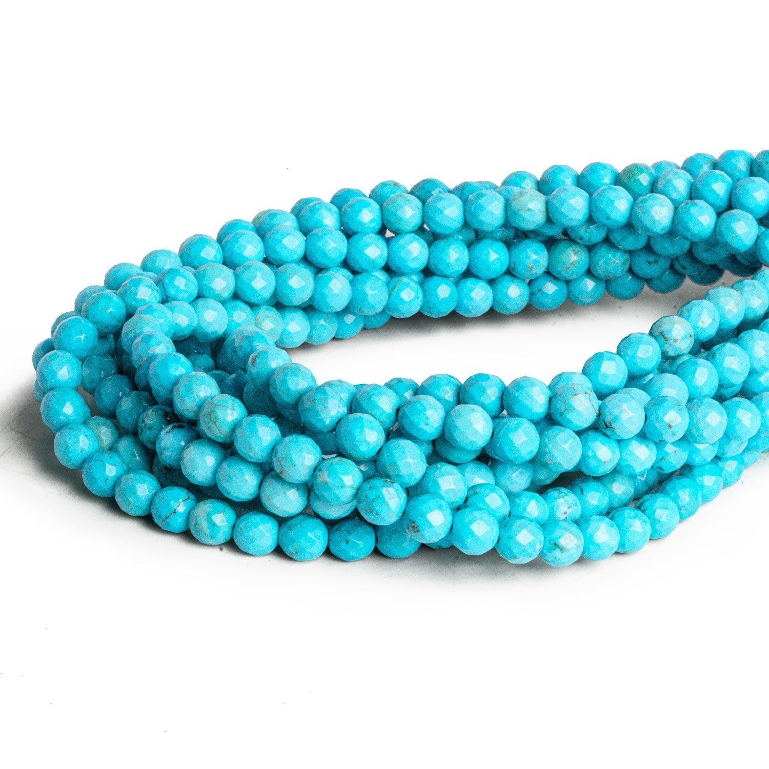 6mm Turquoise Magnesite faceted rounds 16 inch 65 beads - The Bead Traders