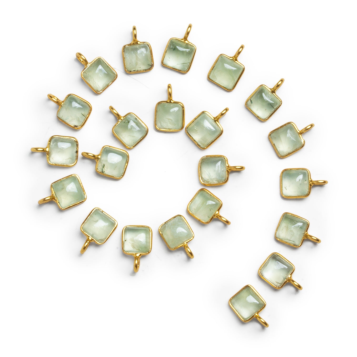 6mm Vermeil Bezeled Prehnite Cushion Pendant 1 Bead - The Bead Traders