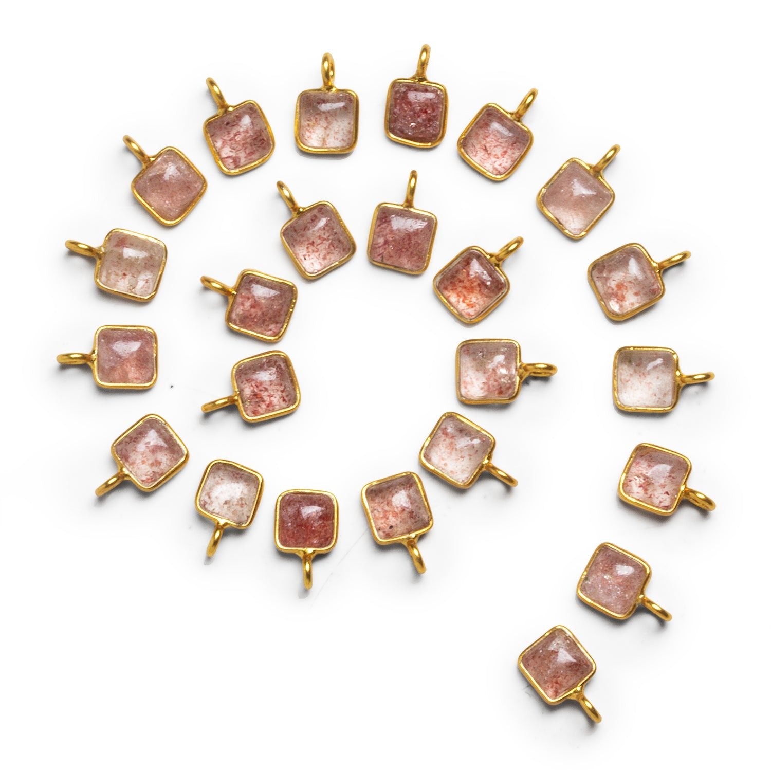6mm Vermeil Bezeled Strawberry Quartz Cushion Pendant 1 Bead - The Bead Traders