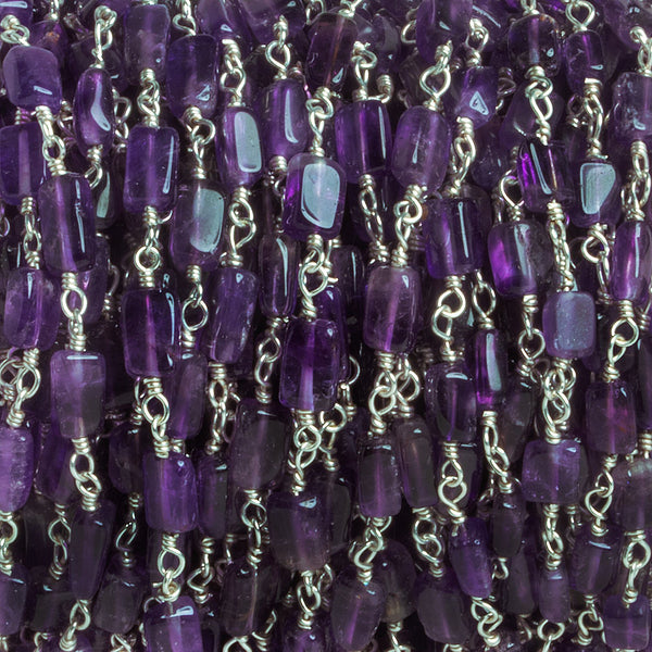6x4mm Amethyst Rectangle Silver Chain 24 beads