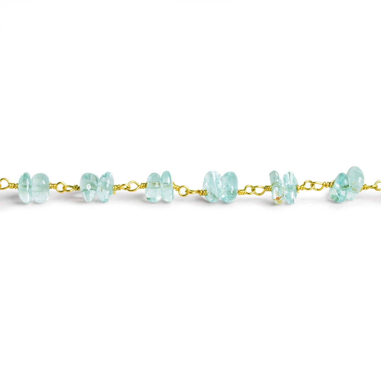 6x4mm Blue Quartz Double Nugget Gold Chain 58 beads - The Bead Traders