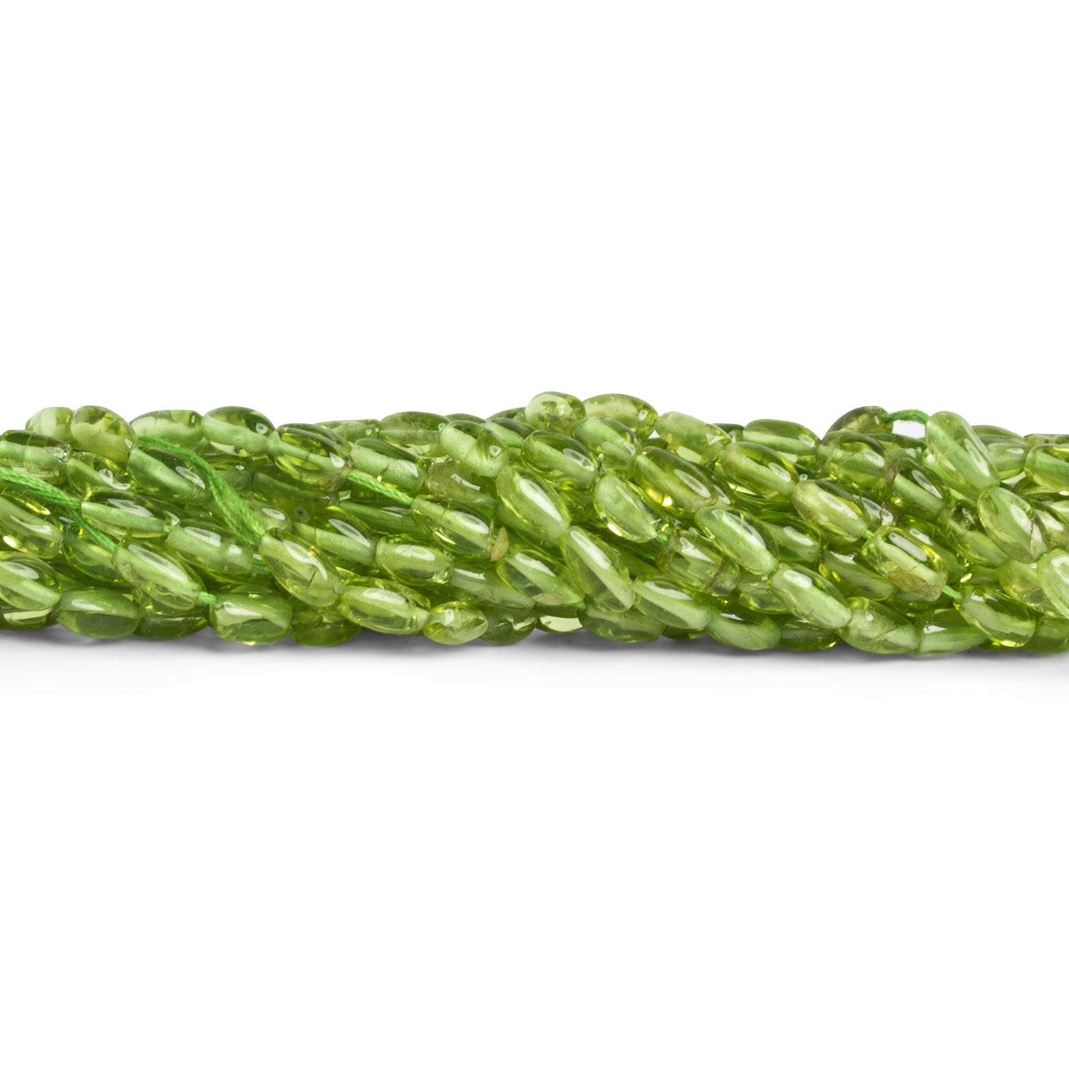 6x4mm Peridot Plain Rice 14 inch 65 beads - The Bead Traders