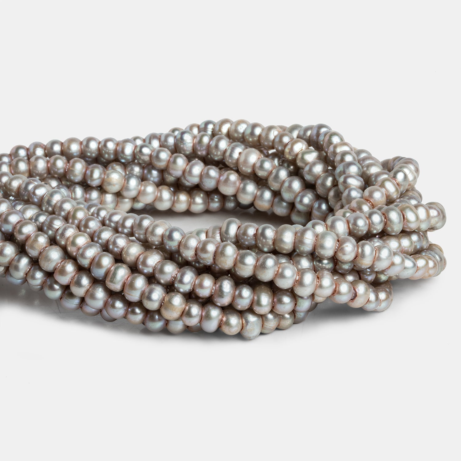 6x4mm Warm Silver 2.5mm Large Hole Off Round Pearls 15 inch 88 pieces - The Bead Traders