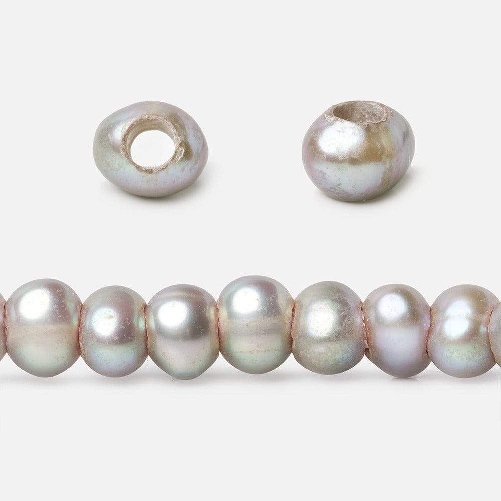 6x4mm Warm Silver 2.5mm Large Hole Off Round Pearls 15 inch 88 pieces - The Bead Traders