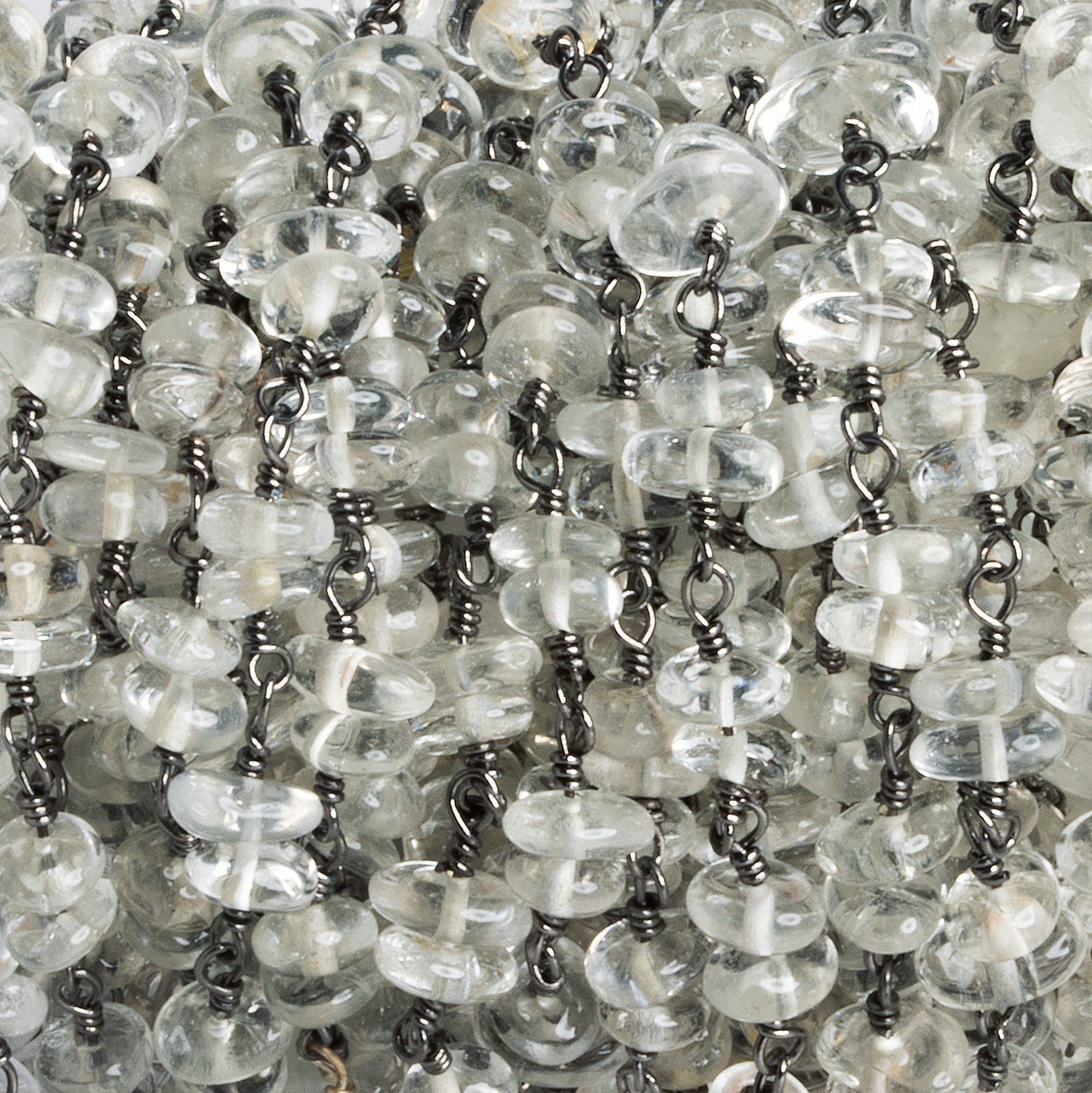 6x5mm Crystal Quartz Double Nugget Black Gold Chain 58 beads - The Bead Traders