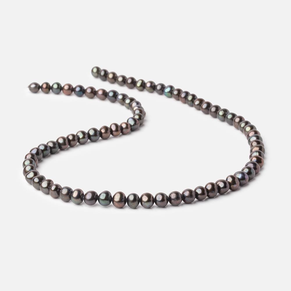 6x5mm Dark Green Peacock Off Round Pearls 15.5 inch 75 beads - The Bead Traders