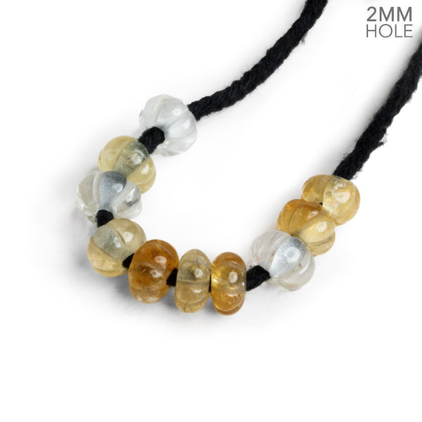 7-10mm Citrine Carved Melon 2mm Large Hole 10 Beads