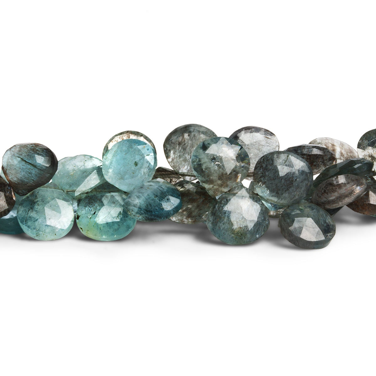 7-10mm Moss Aquamarine Faceted Hearts 8 inch 41 beads - The Bead Traders