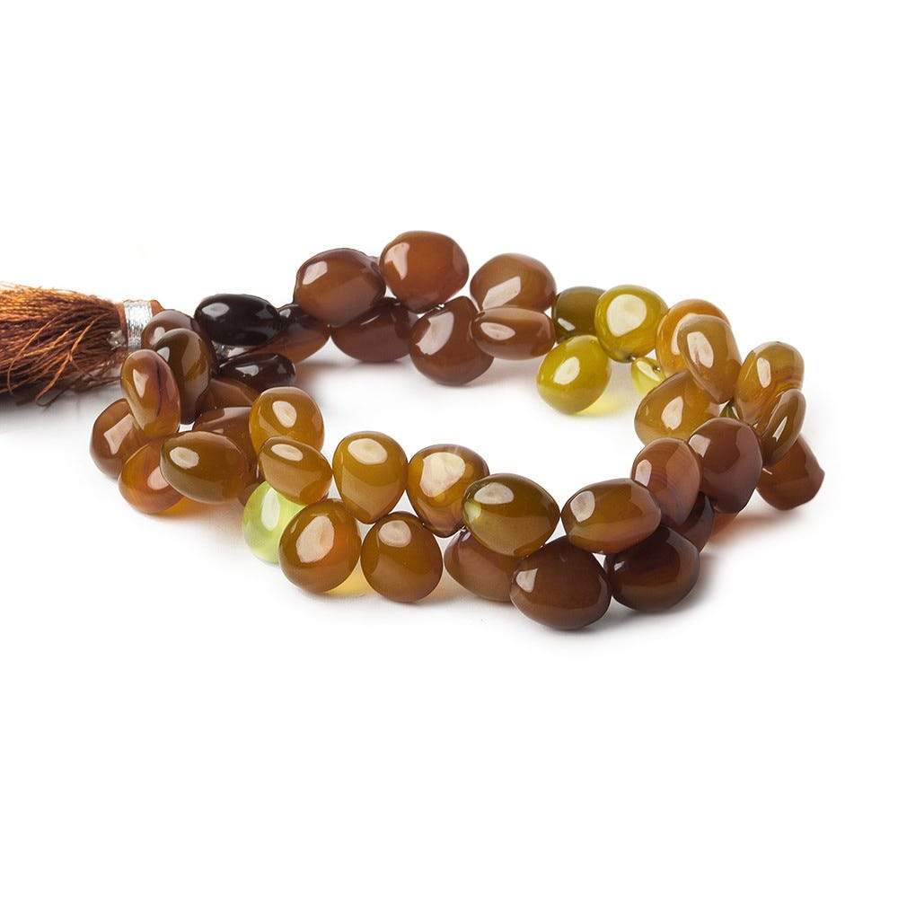 7 - 10mm Multi Color Chalcedony Plain Hearts 8 inch 47 beads - The Bead Traders