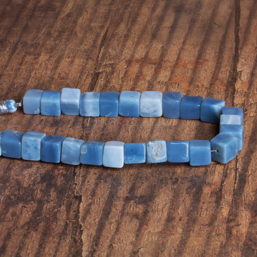 7 - 10mm Pale Blue Opal Plain Cubes 8 inch 23 beads - The Bead Traders
