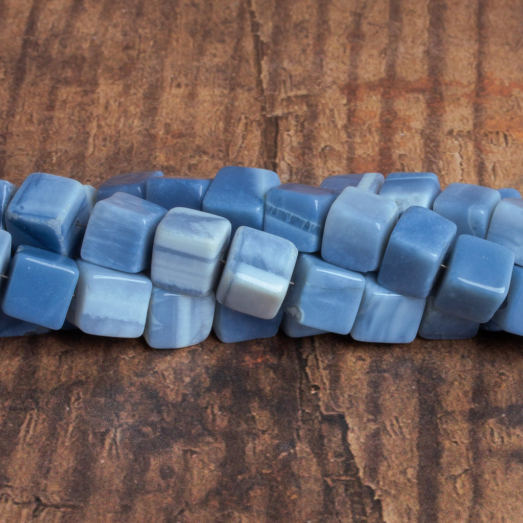 7 - 10mm Pale Blue Opal Plain Cubes 8 inch 23 beads - The Bead Traders