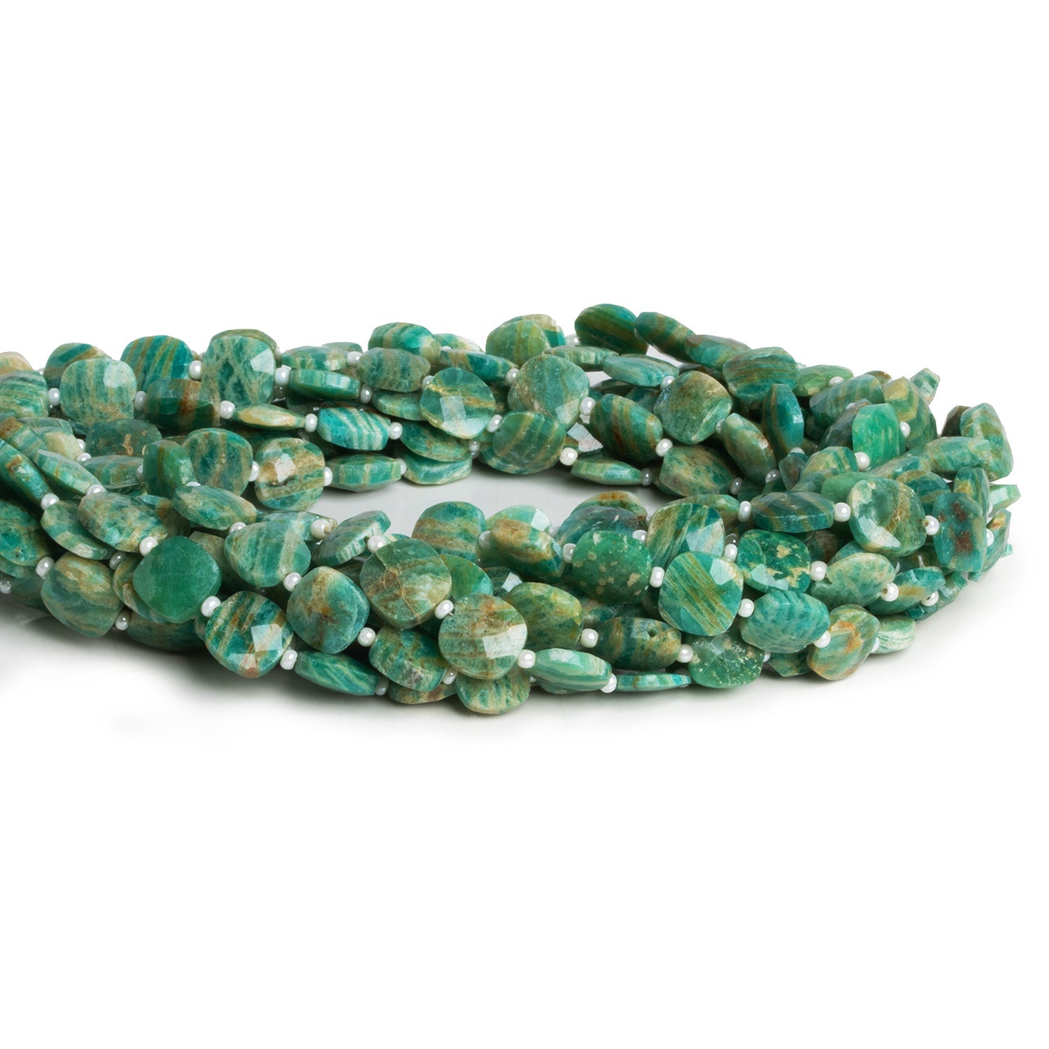 7-10mm Russian Amazonite Faceted Pillows 14 inch 31 beads - The Bead Traders