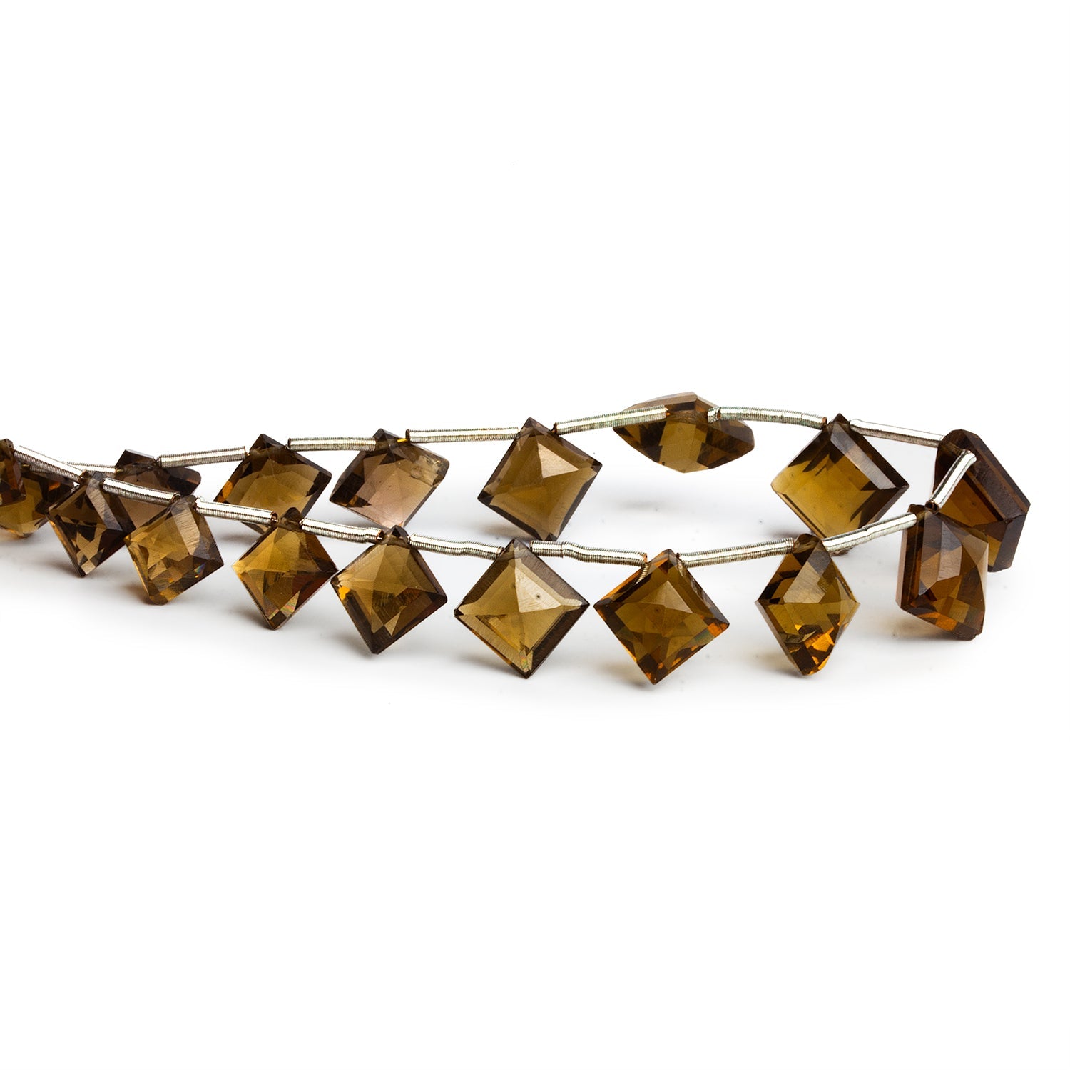 7 - 10mm Whisky Quartz Faceted Square 8 inch 16 beads - The Bead Traders