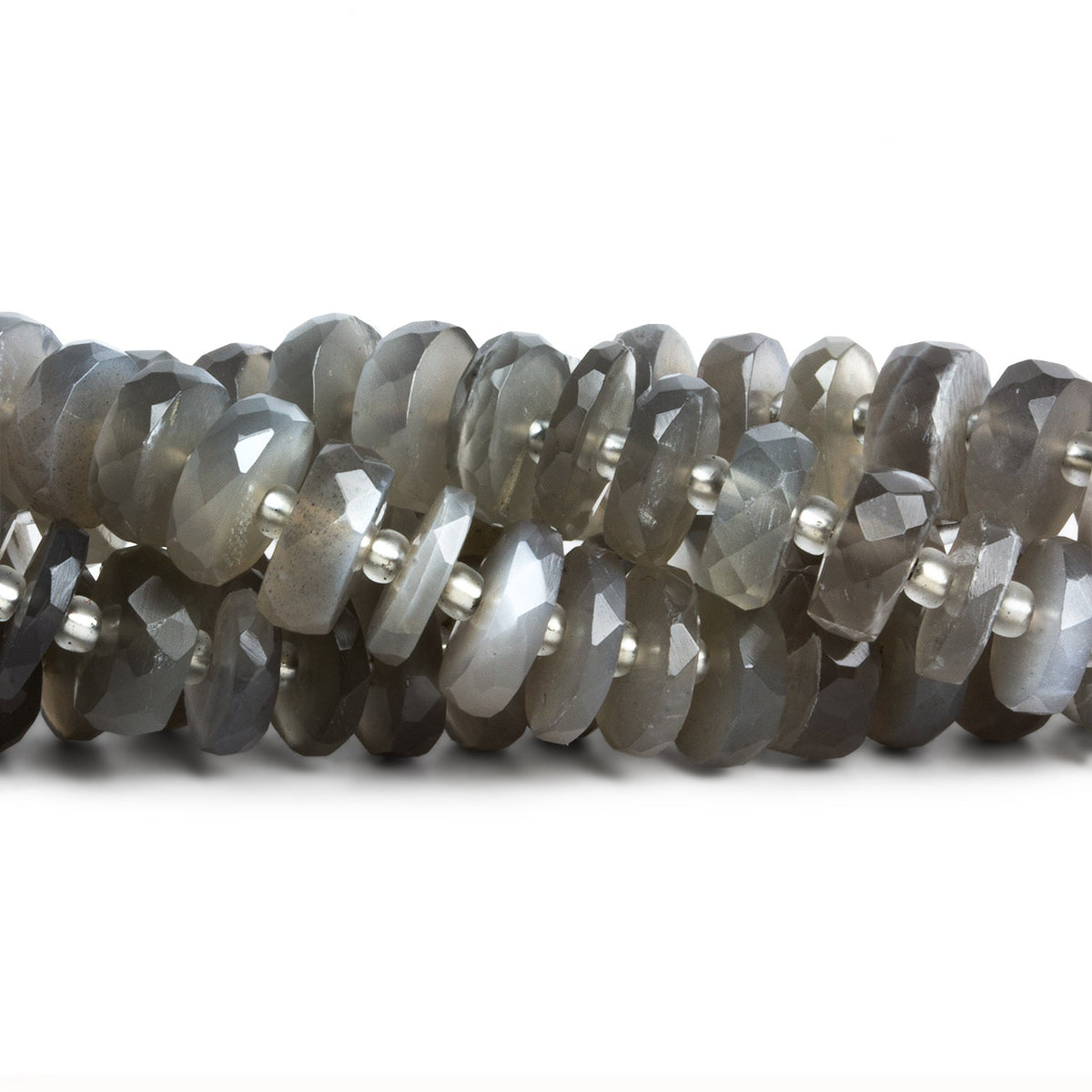 7-11mm Grey Moonstone Faceted Heishis 16 inch 93 beads - The Bead Traders