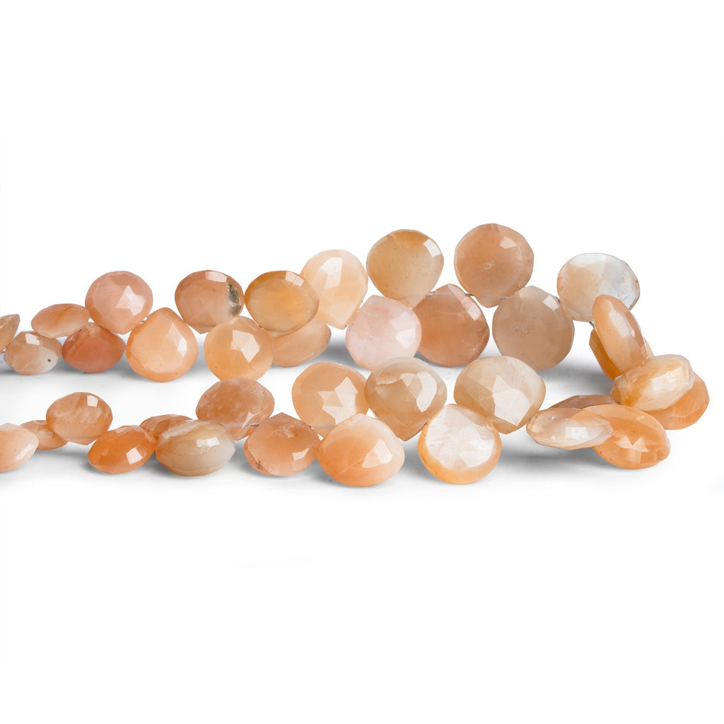 7 - 12mm Angel Skin Moonstone Faceted Hearts 8 inch 38 beads - The Bead Traders