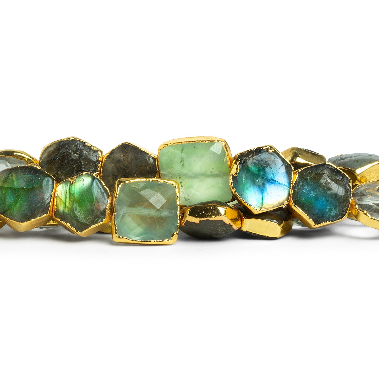 7 - 12mm Gold Leafed Multi Gemstone Beads 3.5 inch 11 beads - The Bead Traders