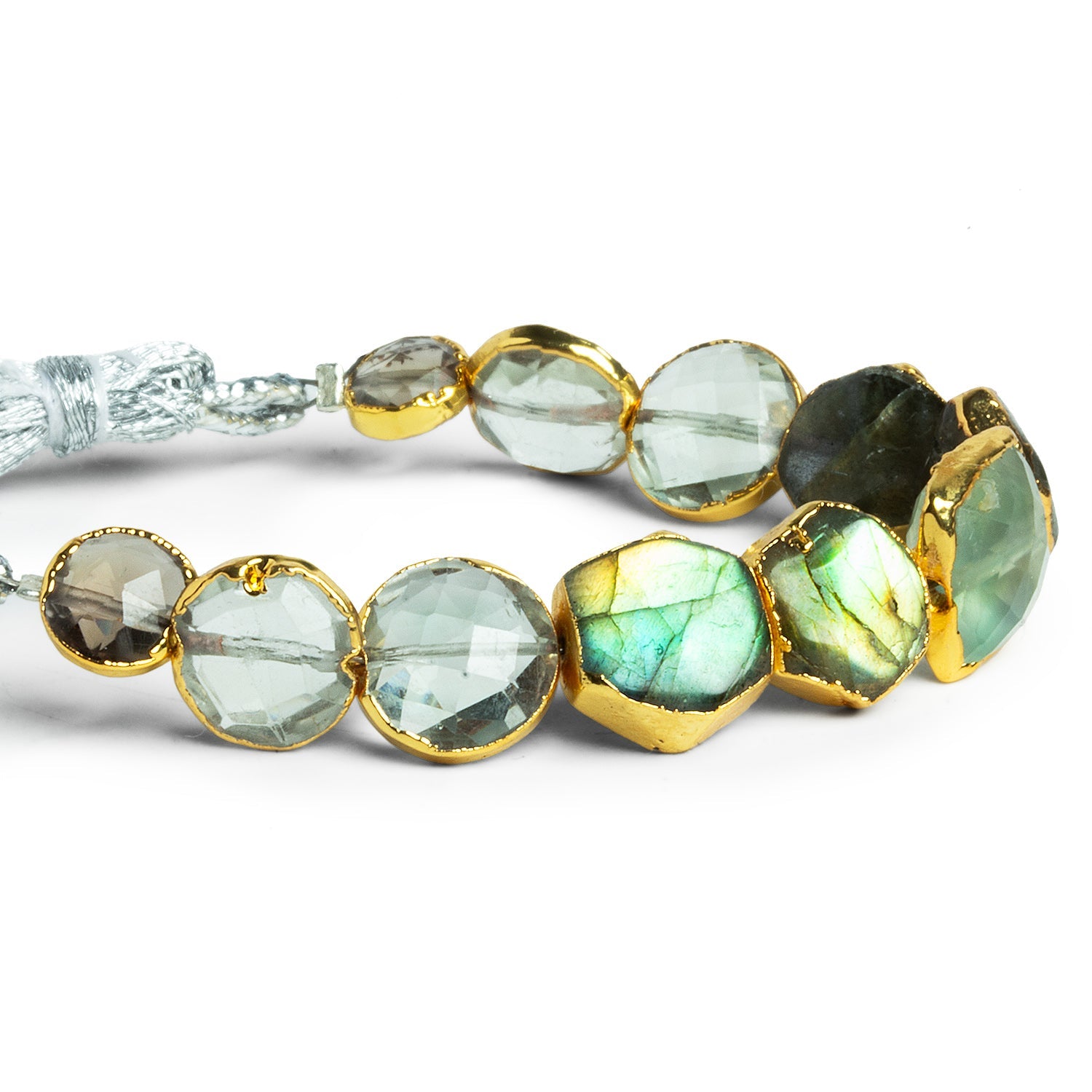 7 - 12mm Gold Leafed Multi Gemstone Beads 3.5 inch 11 beads - The Bead Traders