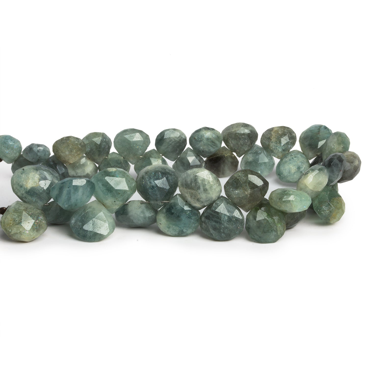 7 - 12mm Moss Aquamarine Faceted Pear 8 inch 40 beads - The Bead Traders