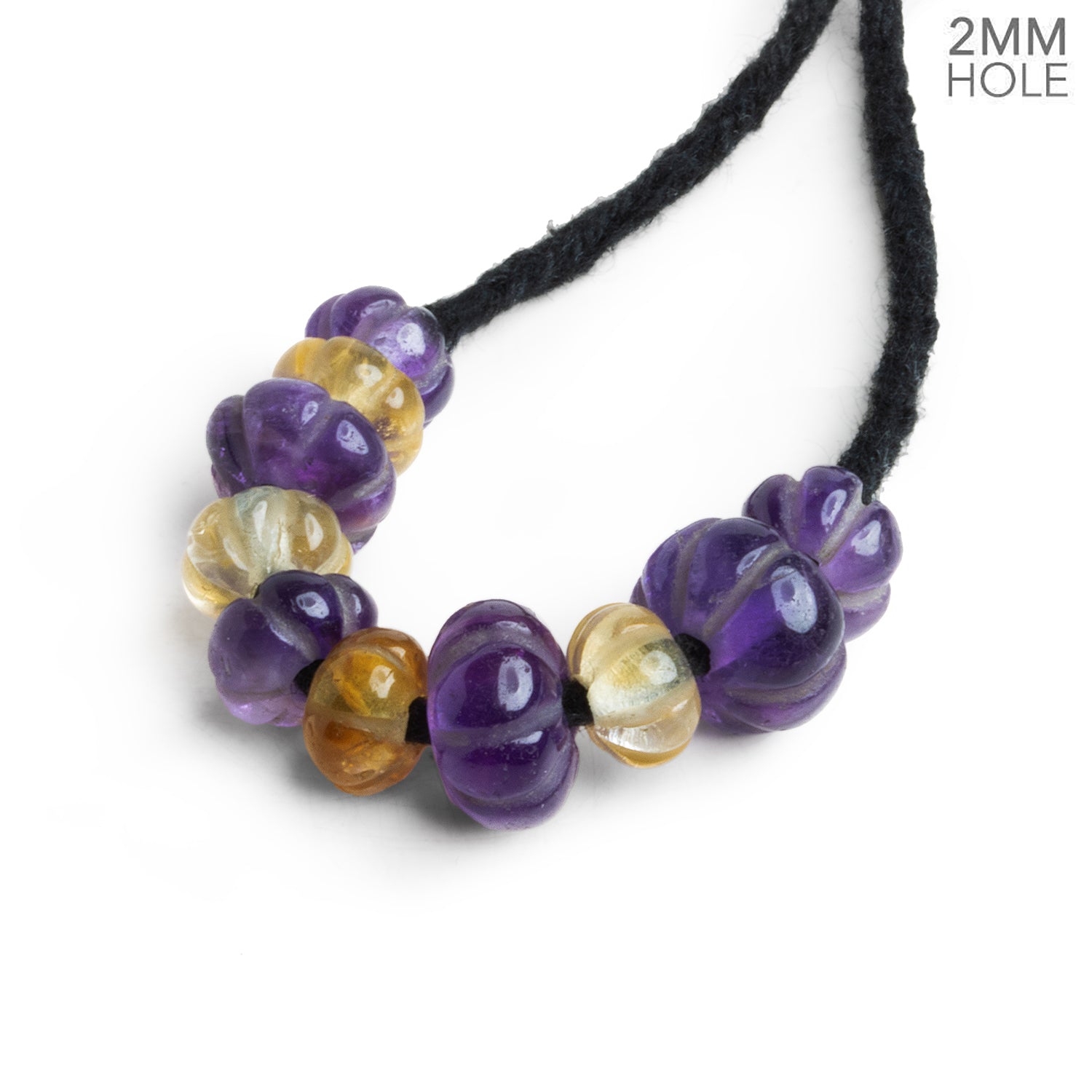 7 - 12mm Multi Gemstone Carved Melon 2mm Large Hole 10 Beads - The Bead Traders
