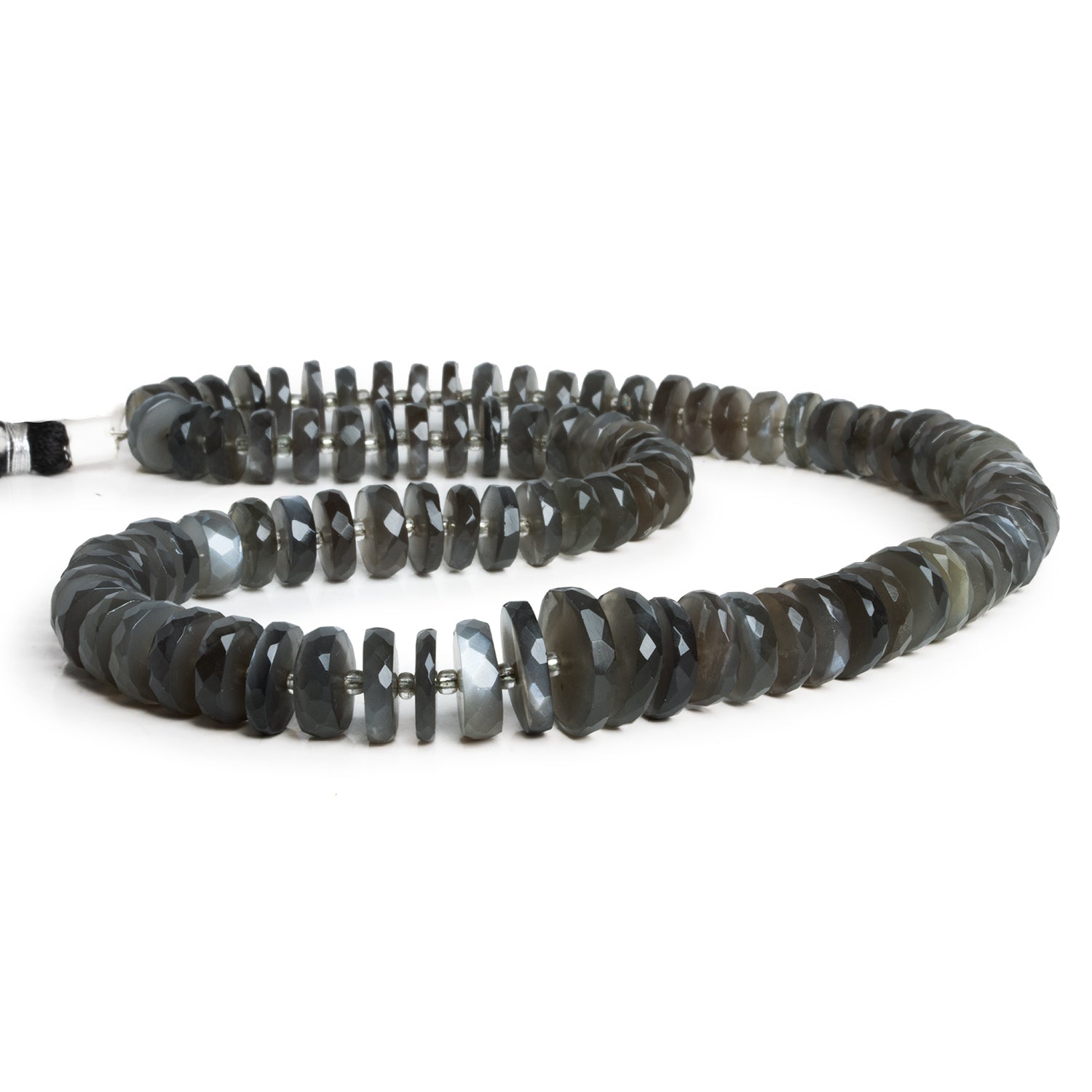 7 - 13mm Platinum Grey Moonstone Faceted Rondelles 15 inch 85 beads - The Bead Traders
