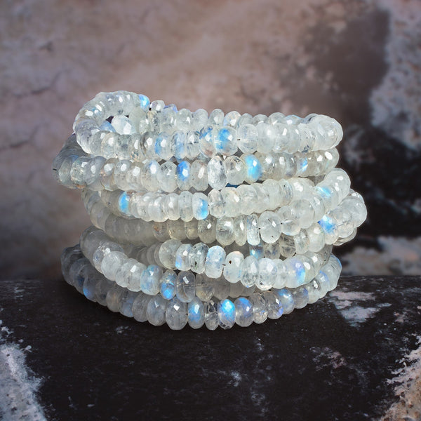 7-13mm Rainbow Moonstone Faceted Rondelle 16 inch 85 beads