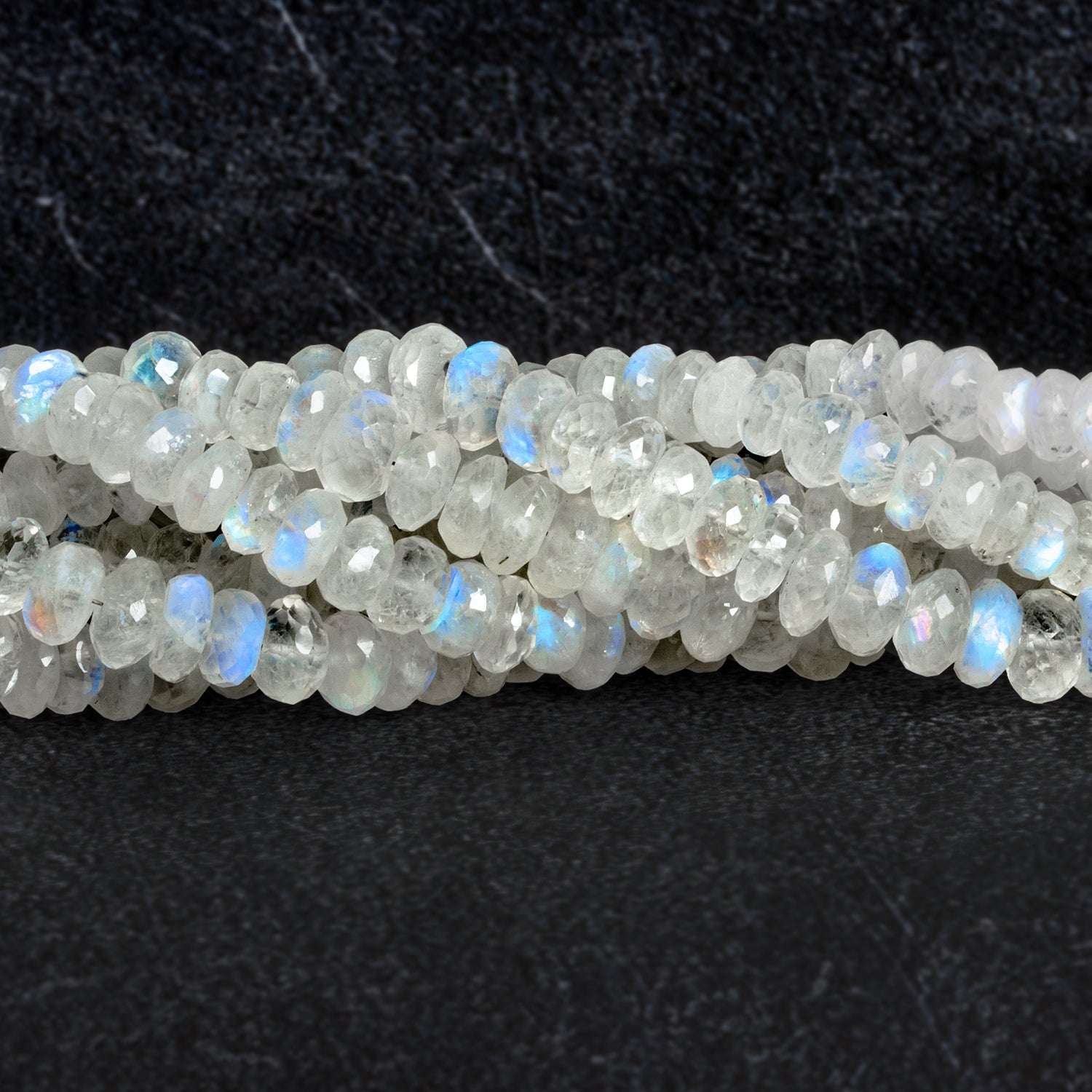7-13mm Rainbow Moonstone Faceted Rondelle 16 inch 85 beads - The Bead Traders