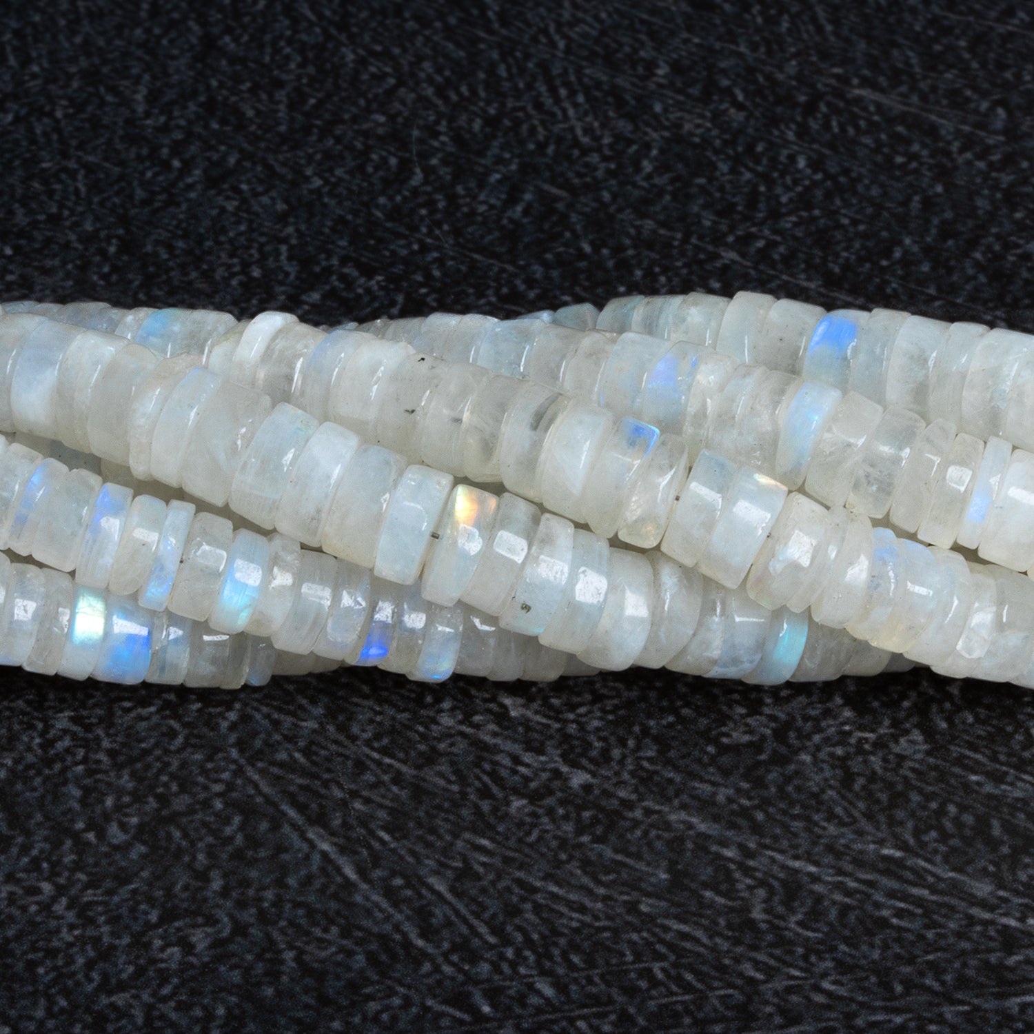 7 - 13mm Rainbow Moonstone Plain Heishis 16 inch 130 beads - The Bead Traders