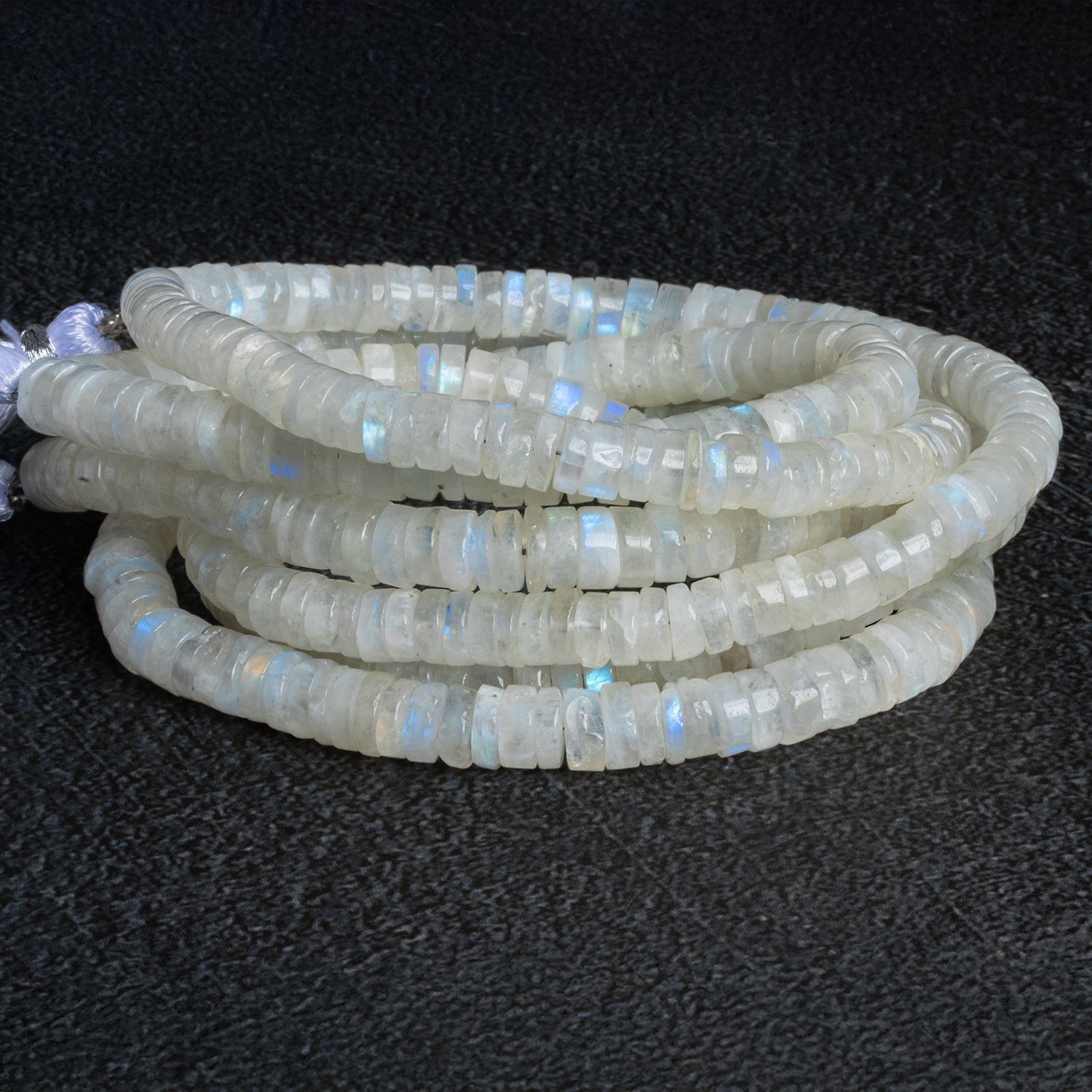 7 - 13mm Rainbow Moonstone Plain Heishis 16 inch 130 beads - The Bead Traders