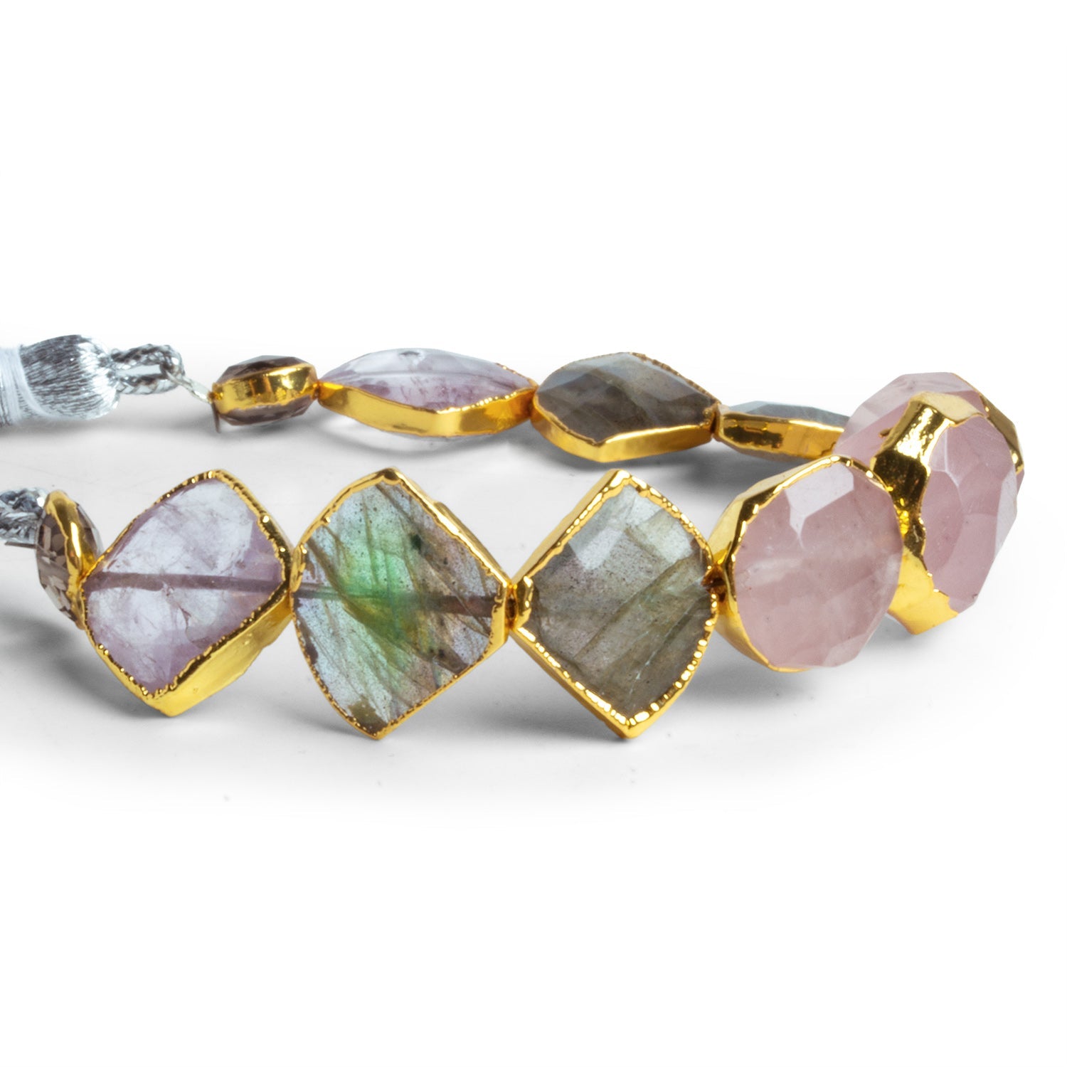 7 - 15mm Gold Leafed Multi Gemstone Beads 5 inch 11 beads - The Bead Traders