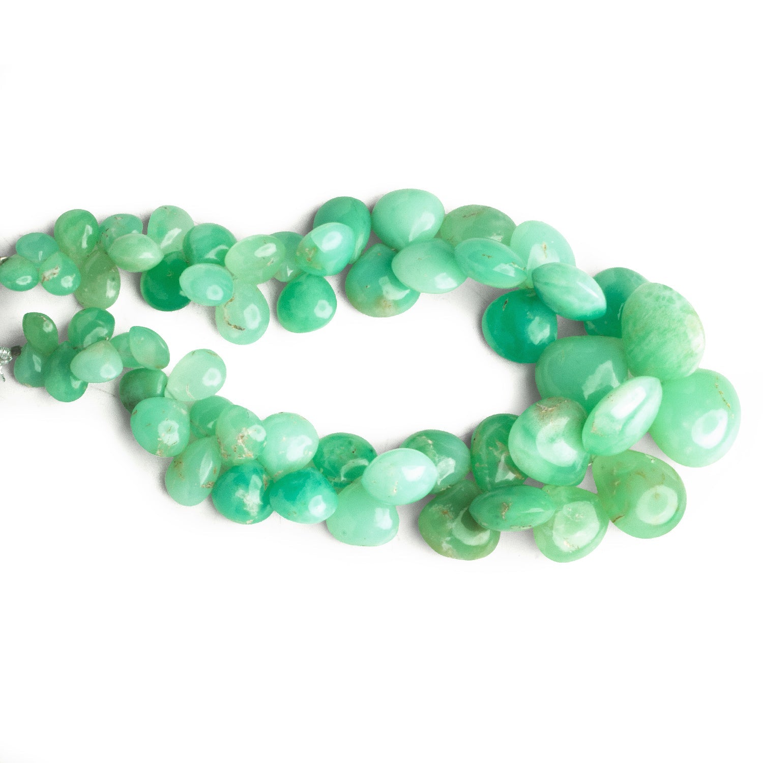 7 - 17mm Chrysoprase Plain Hearts 9.5 inch 53 beads - The Bead Traders