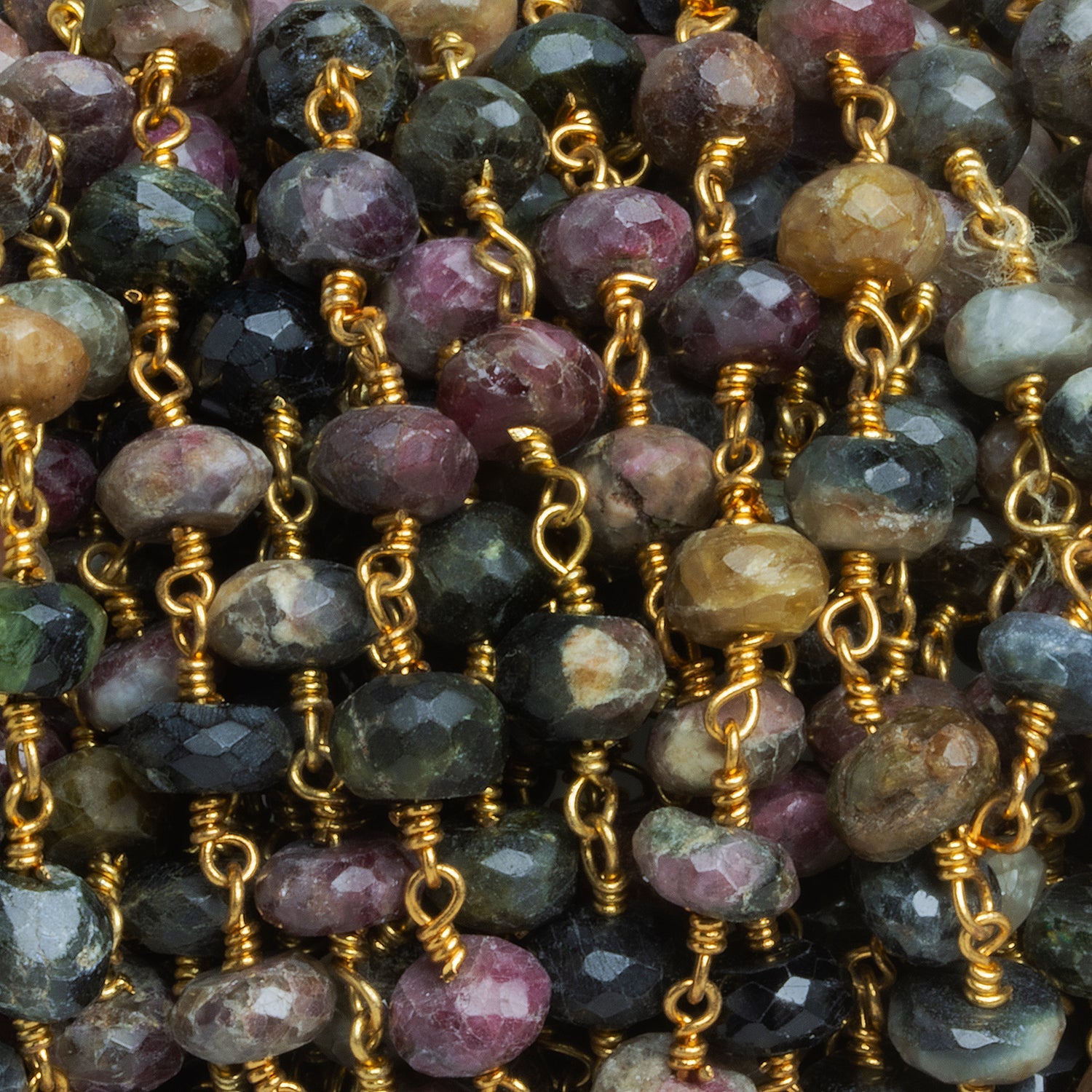 7 - 7.5mm Tourmaline Faceted Rondelle Gold Chain 25 beads - The Bead Traders