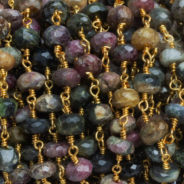 7-7.5mm Tourmaline Faceted Rondelle Gold Chain 25 beads