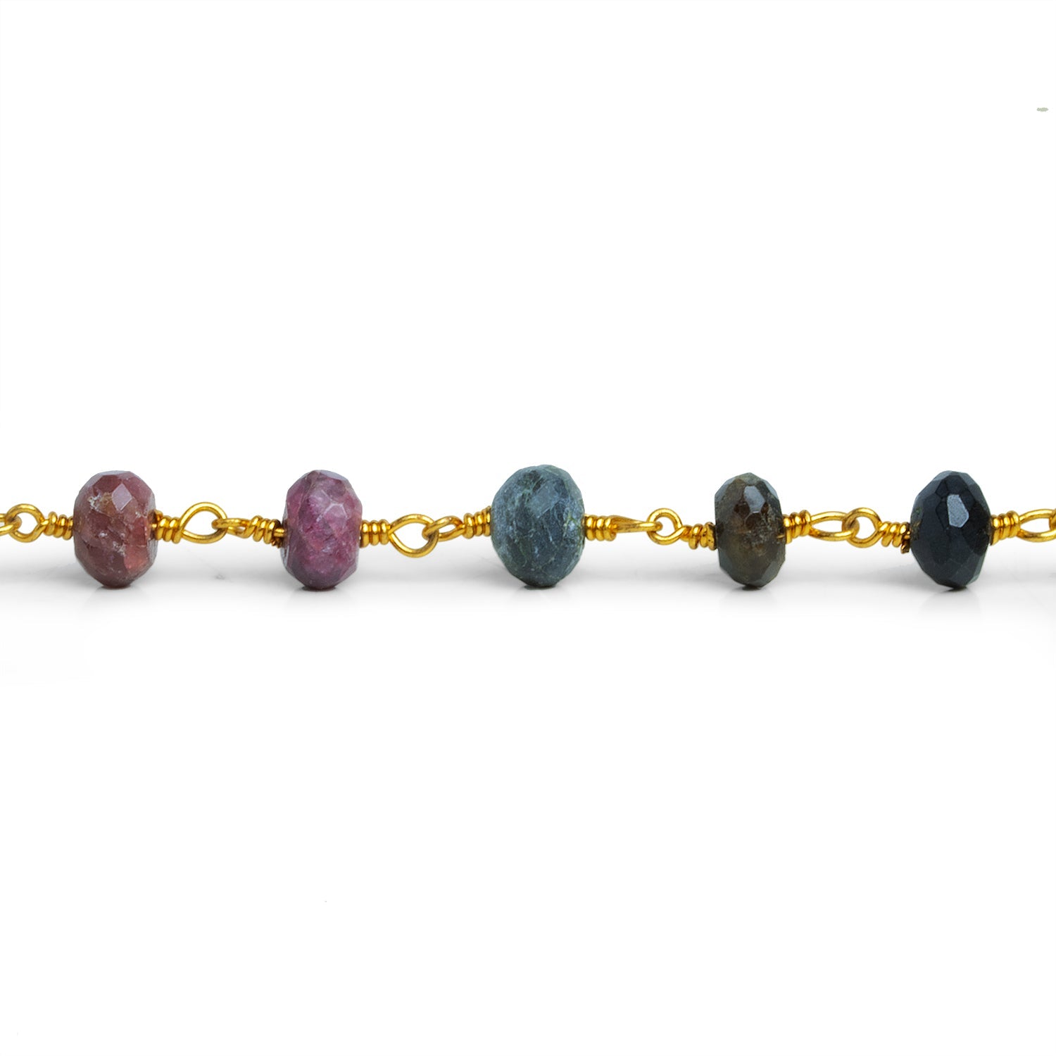 7 - 7.5mm Tourmaline Faceted Rondelle Gold Chain 25 beads - The Bead Traders