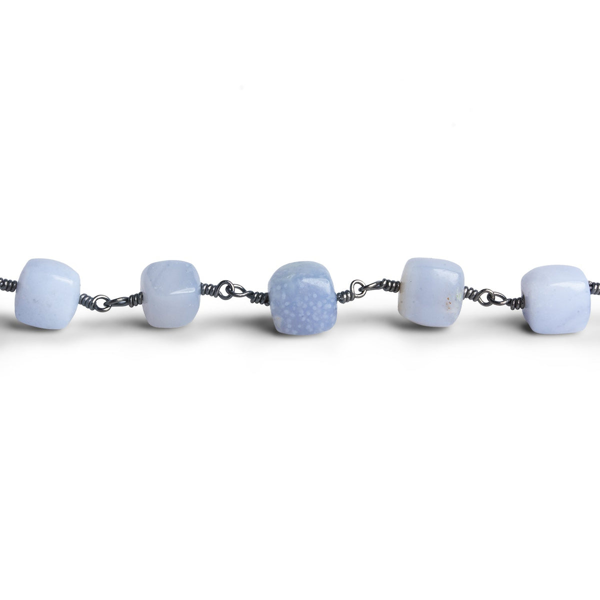 7-8.5mm Turkish Chalcedony Cube Black Gold Chain 19 beads - The Bead Traders