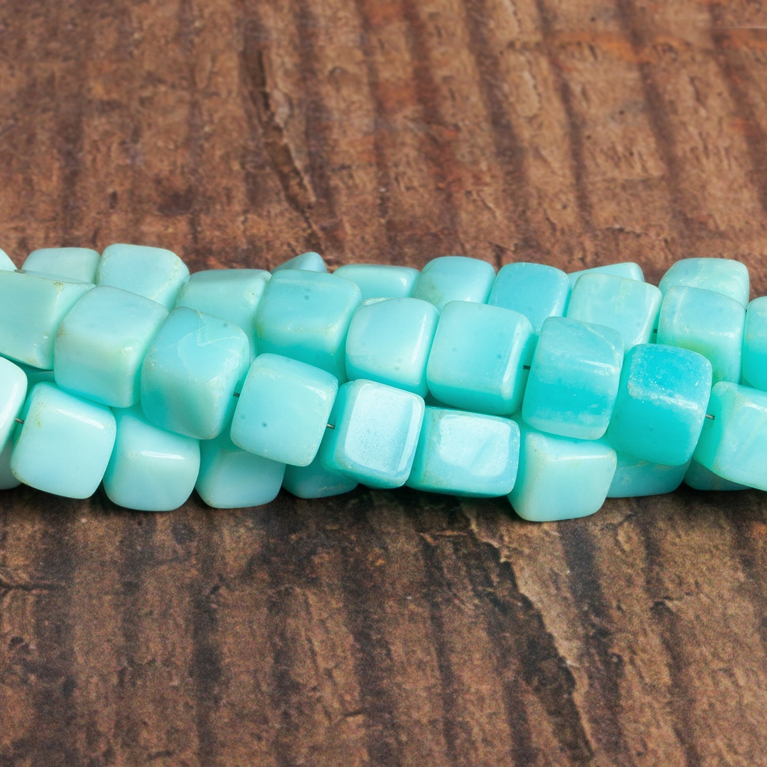 7 - 8mm Baby Blue Opal Plain Cubes 8 inch 25 beads - The Bead Traders