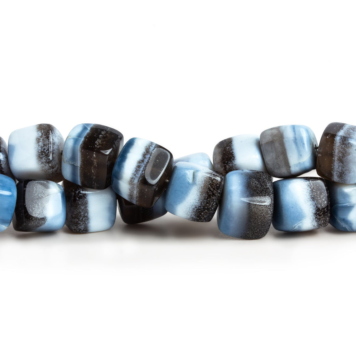 7-8mm Banded Denim Opal Plain Cubes 8 inch 24 beads - The Bead Traders