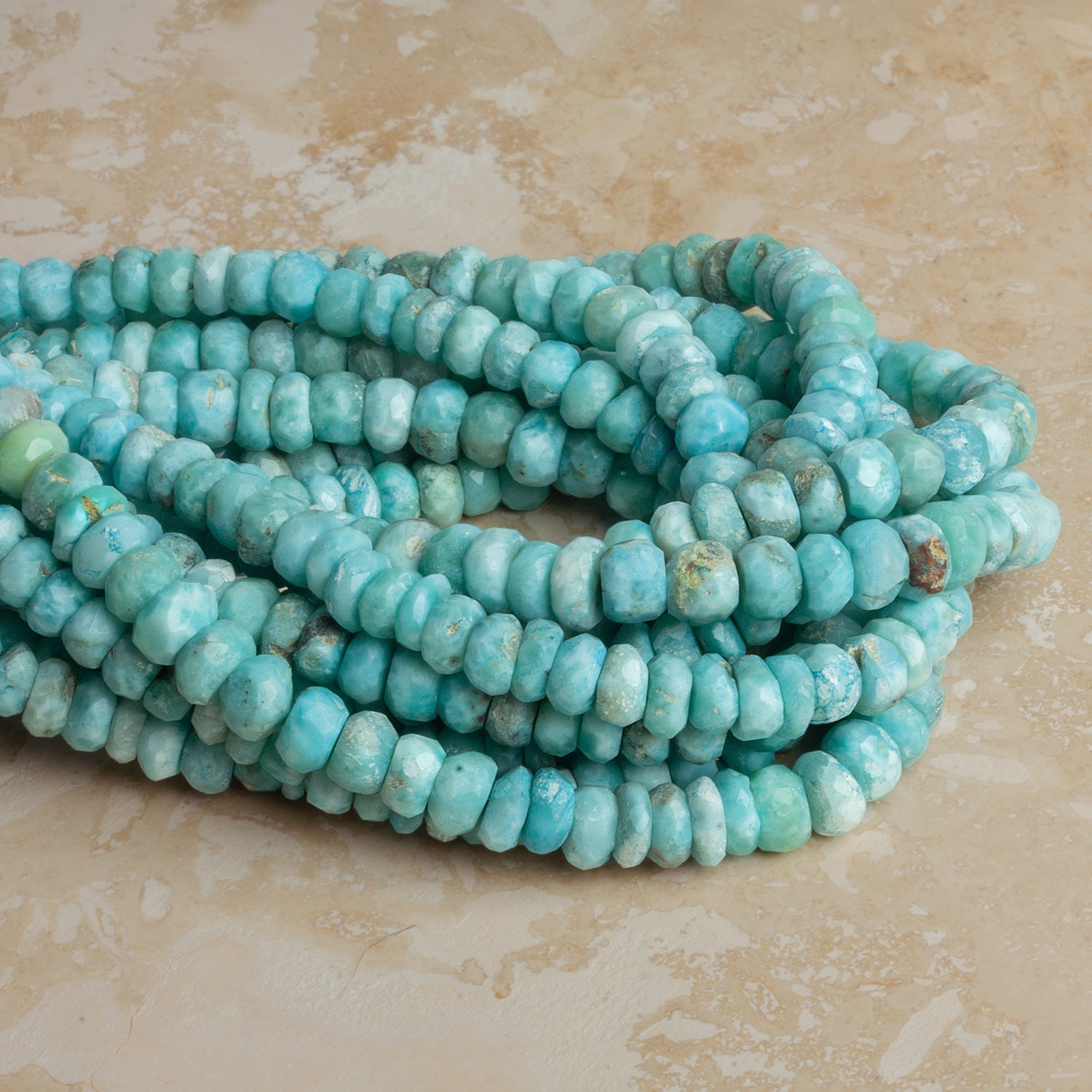 7 - 8mm Larimar Hand Faceted Rondelles 8 inch 45 beads - The Bead Traders