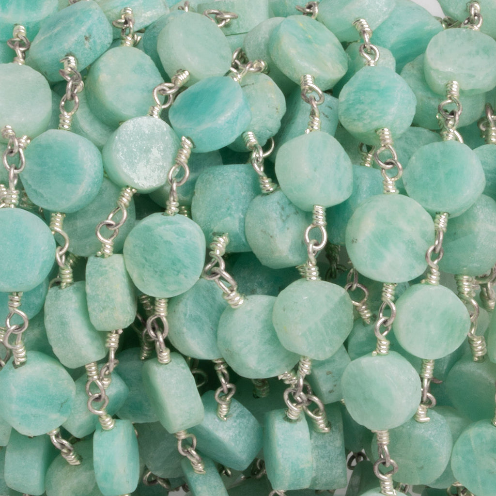 7-8mm Matte Amazonite Coin Silver Chain 21 beads - The Bead Traders
